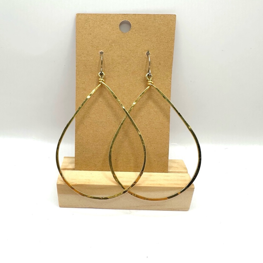 Extra Large Teardrop Hammered Gold Hoop Earrings Gold Filled, Lightweight